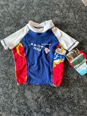 Maui Kids Short-Sleeve Rash Guard - Blue, Red & White